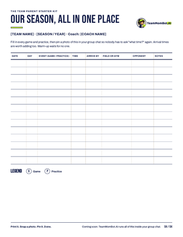 Page 4: the season schedule template
